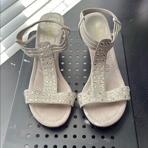 East 5th Cream and Gold Rhinestone Sandals